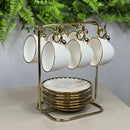 Jogo de Xícaras e Pires Para Café Porcelana Branco e Dourado Linha Egg 6 Peças